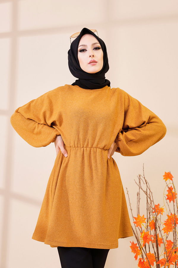Düz Bisiklet Yaka Kadın Sarı 5283 TUNIK - 5283 Sarı
