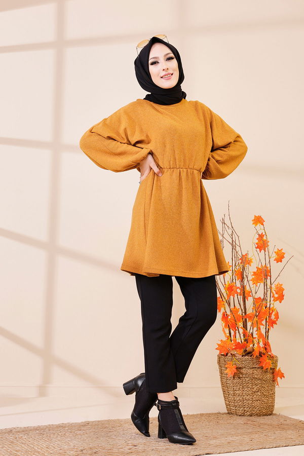 Düz Bisiklet Yaka Kadın Sarı 5283 TUNIK - 5283 Sarı