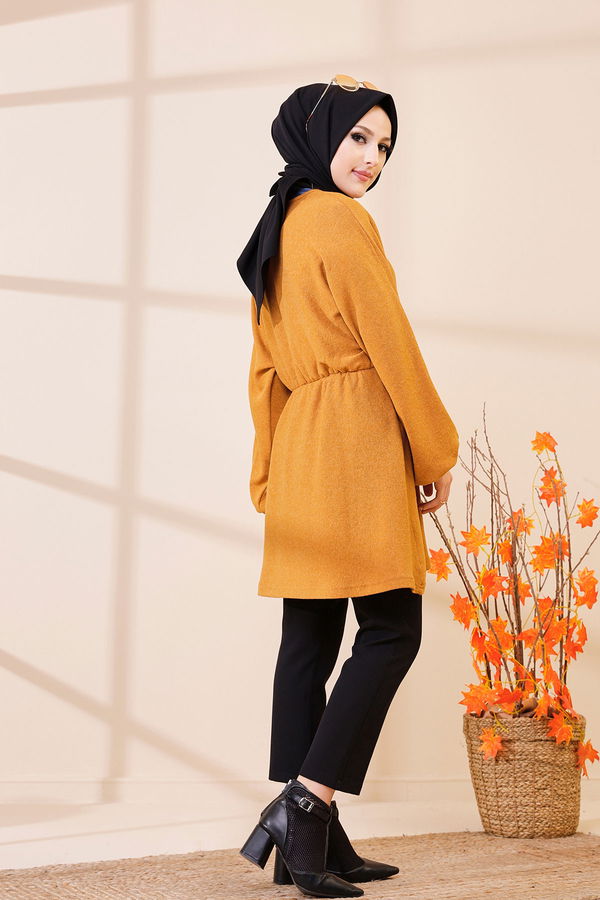 Düz Bisiklet Yaka Kadın Sarı 5283 TUNIK - 5283 Sarı