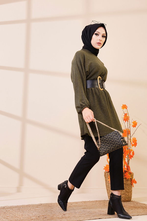 Düz Bisiklet Yaka Kadın Haki 5283 TUNIK - 5283 HAKİ