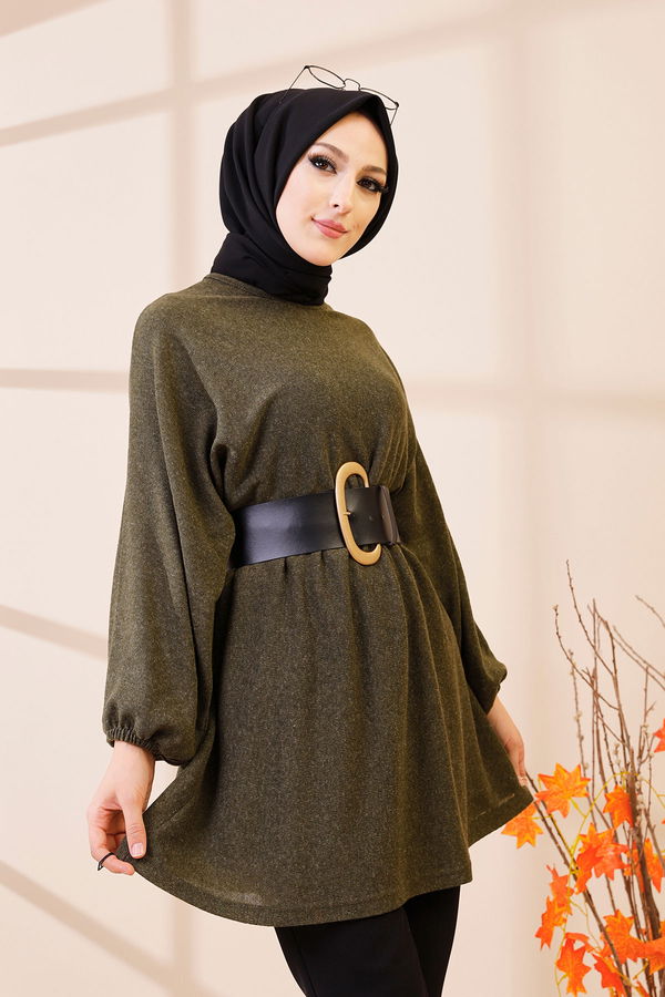 Düz Bisiklet Yaka Kadın Haki 5283 TUNIK - 5283 HAKİ