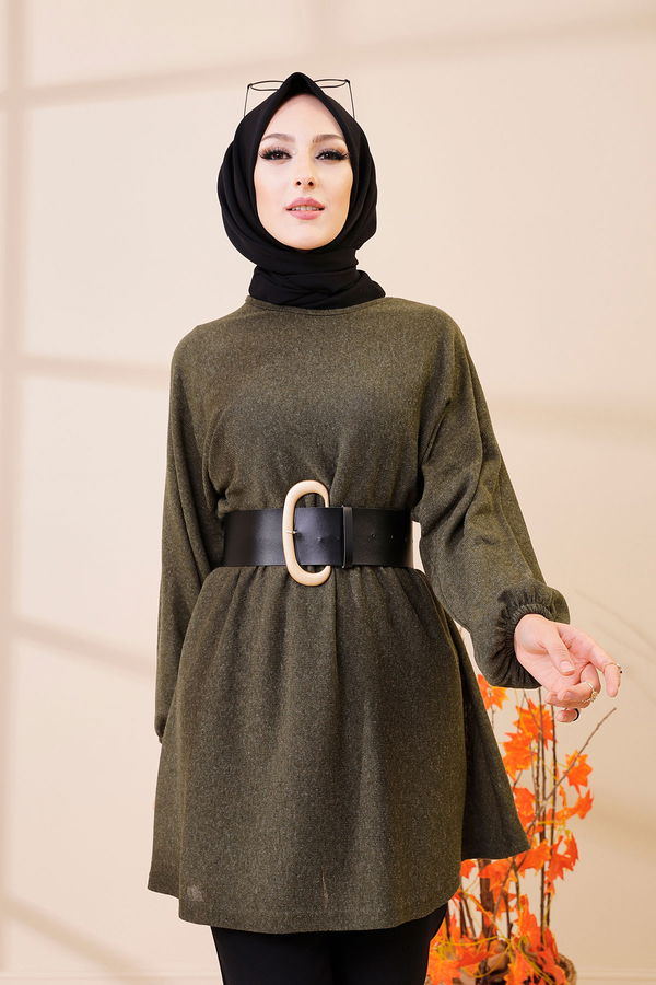 Düz Bisiklet Yaka Kadın Haki 5283 TUNIK - 5283 HAKİ