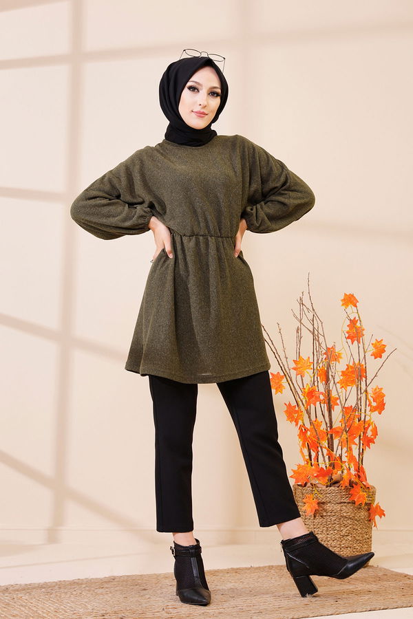 Düz Bisiklet Yaka Kadın Haki 5283 TUNIK - 5283 HAKİ