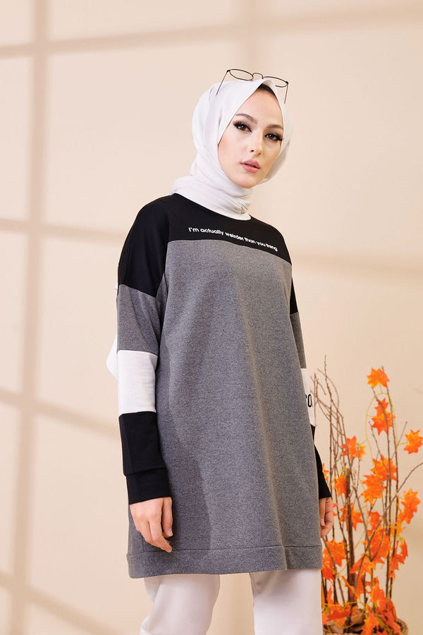 Düz Bisiklet Yaka Kadın Gri 3383 TUNIK - 3383 GRİ