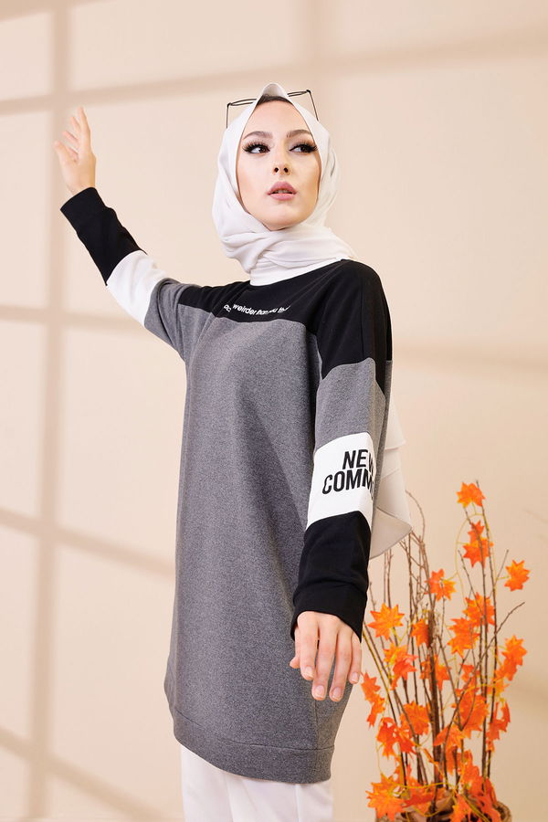 Düz Bisiklet Yaka Kadın Gri 3383 TUNIK - 3383 GRİ