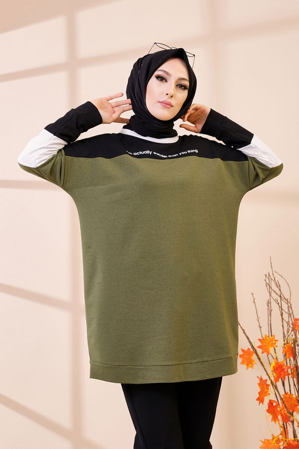 Düz Bisiklet Yaka Kadın Haki 3383 TUNIK - 3383 HAKİ