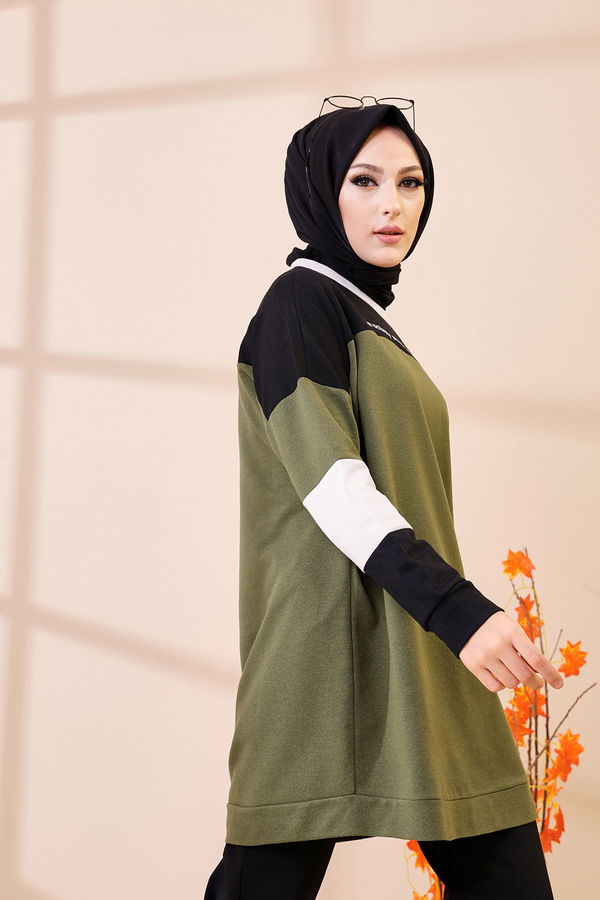 Düz Bisiklet Yaka Kadın Haki 3383 TUNIK - 3383 HAKİ