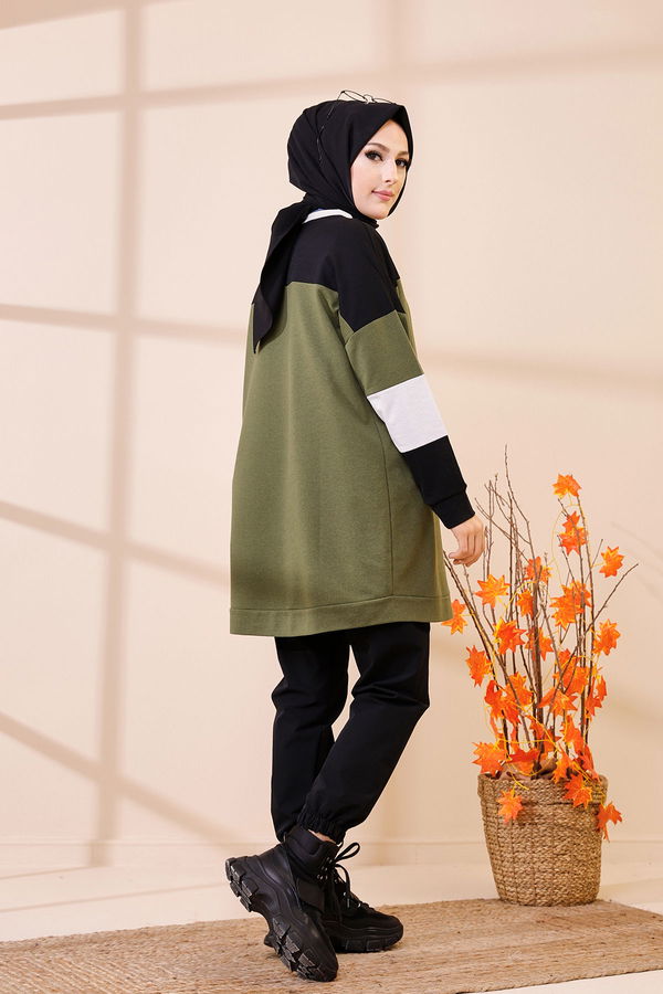 Düz Bisiklet Yaka Kadın Haki 3383 TUNIK - 3383 HAKİ