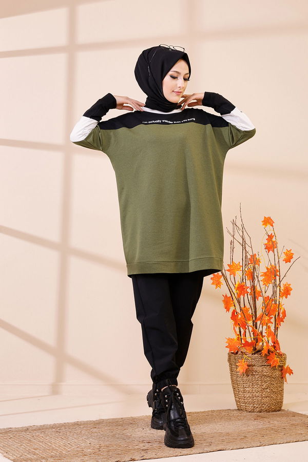 Düz Bisiklet Yaka Kadın Haki 3383 TUNIK - 3383 HAKİ