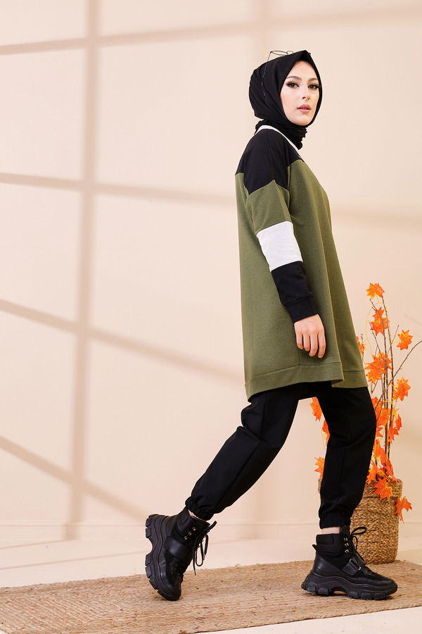 Düz Bisiklet Yaka Kadın Haki 3383 TUNIK - 3383 HAKİ