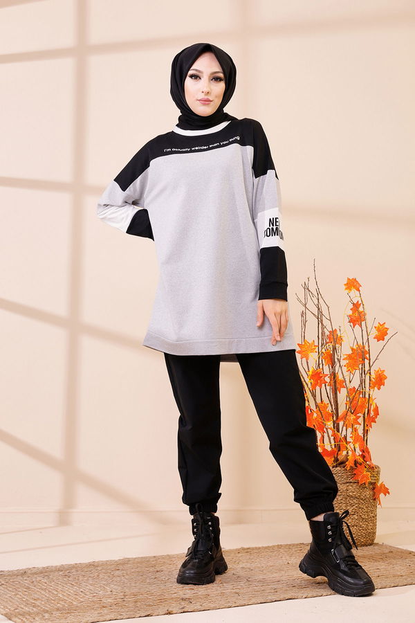Düz Bisiklet Yaka Kadın Gri 3383 TUNIK - 3383 GRİ