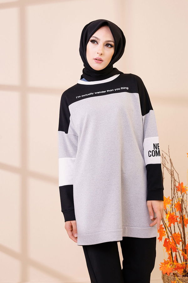 Düz Bisiklet Yaka Kadın Gri 3383 TUNIK - 3383 GRİ