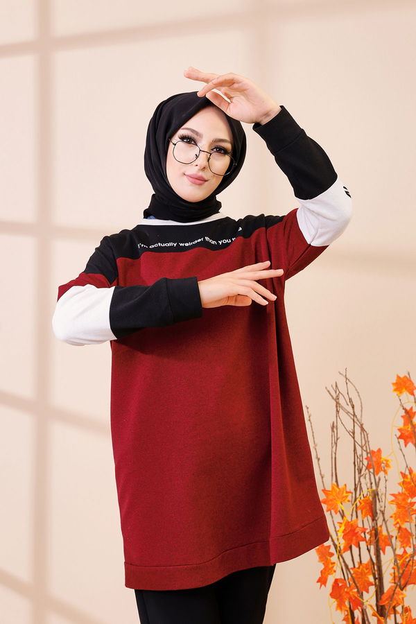 Düz Bisiklet Yaka Kadın Bordo 3383 TUNIK - 3383 BORDO