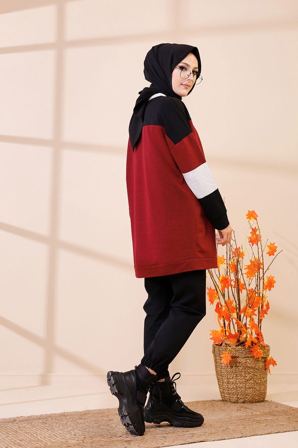 Düz Bisiklet Yaka Kadın Bordo 3383 TUNIK - 3383 BORDO