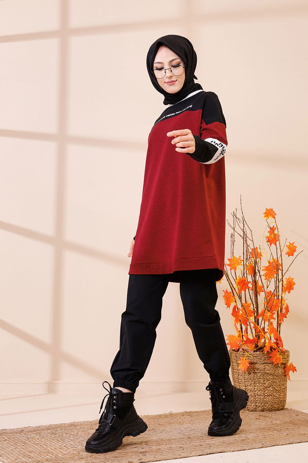 Düz Bisiklet Yaka Kadın Bordo 3383 TUNIK - 3383 BORDO
