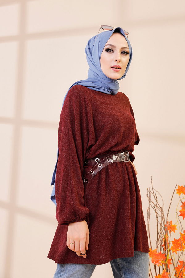 Düz Bisiklet Yaka Kadın Bordo 5283 TUNIK - 5283