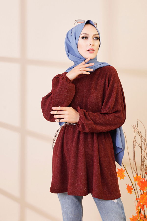 Düz Bisiklet Yaka Kadın Bordo 5283 TUNIK - 5283
