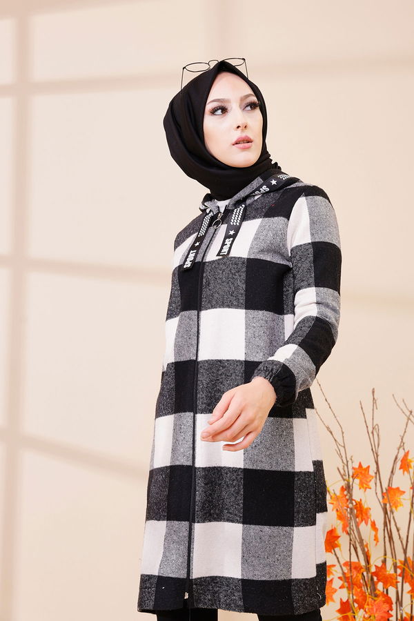 Düz Kapşonlu Yaka Kadın Siyah 3356 TUNIK - Vizon - 46 - 3356 SİYAH