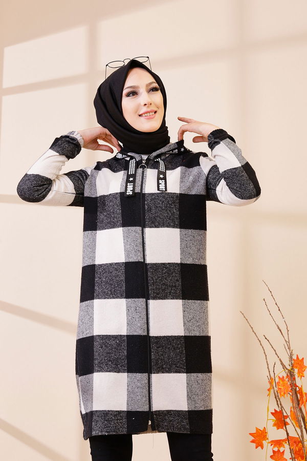 Düz Kapşonlu Yaka Kadın Siyah 3356 TUNIK - Vizon - 46 - 3356 SİYAH