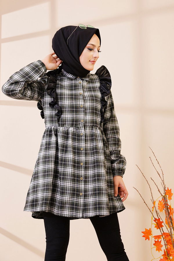 Düz Gömlek Yaka Kadın Haki 3332 TUNIK - Vizon - 46 - 3332