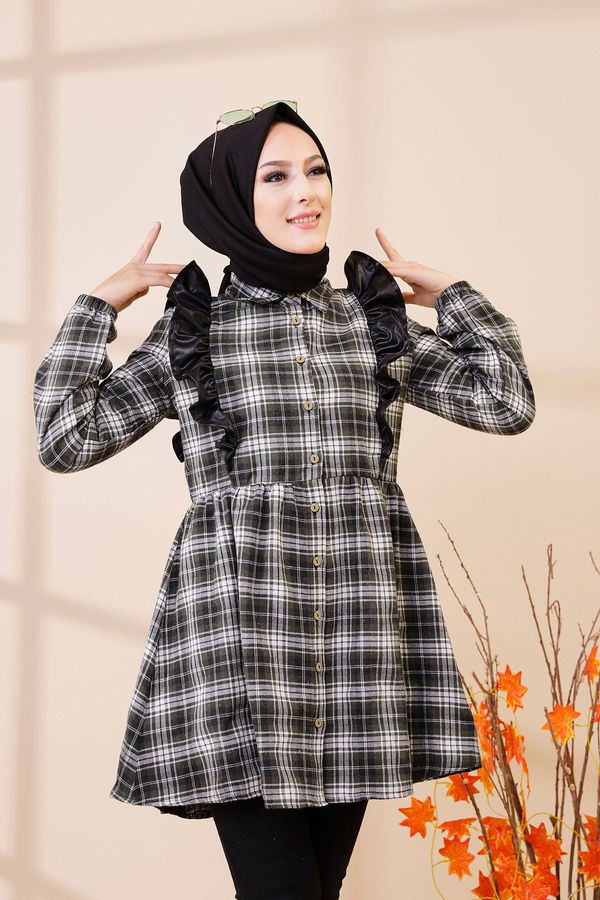 Düz Gömlek Yaka Kadın Haki 3332 TUNIK - Vizon - 46 - 3332