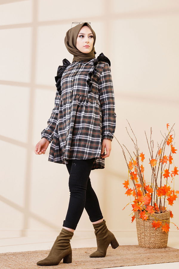 Düz Gömlek Yaka Kadın Haki 3332 TUNIK - Vizon - 46 - 3332 HAKİ