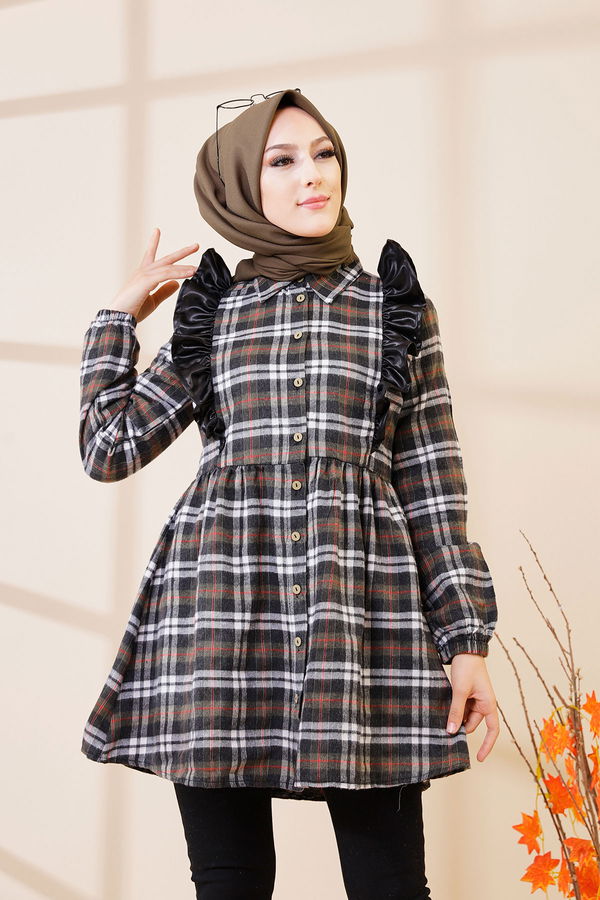 Düz Gömlek Yaka Kadın Haki 3332 TUNIK - Vizon - 46 - 3332 HAKİ