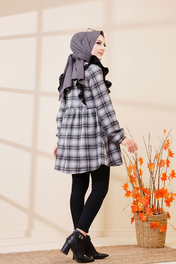 Düz Gömlek Yaka Kadın Gri 3332 TUNIK - Vizon - 46 - 3332