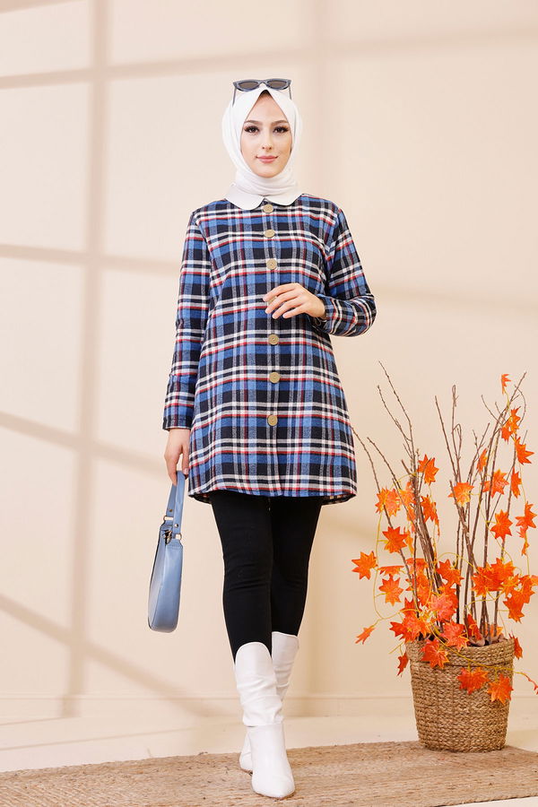 Düz Orta Kadın Mavi 3437 TUNIK - 3437 MAVİ