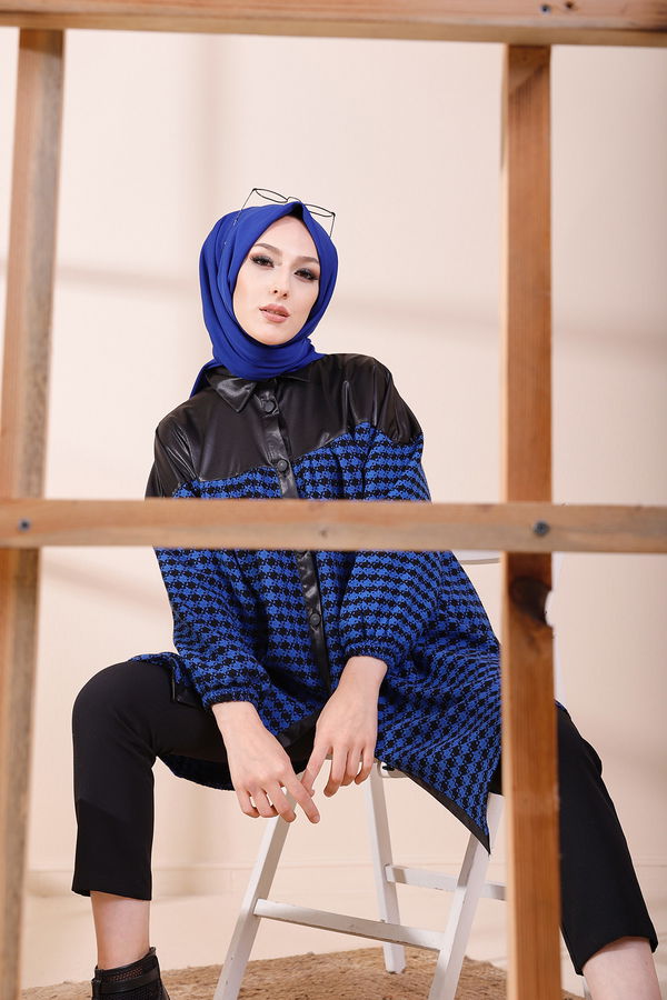 Düz Gömlek Yaka Kadın Mavi TUNIK - 13087 MAVİ