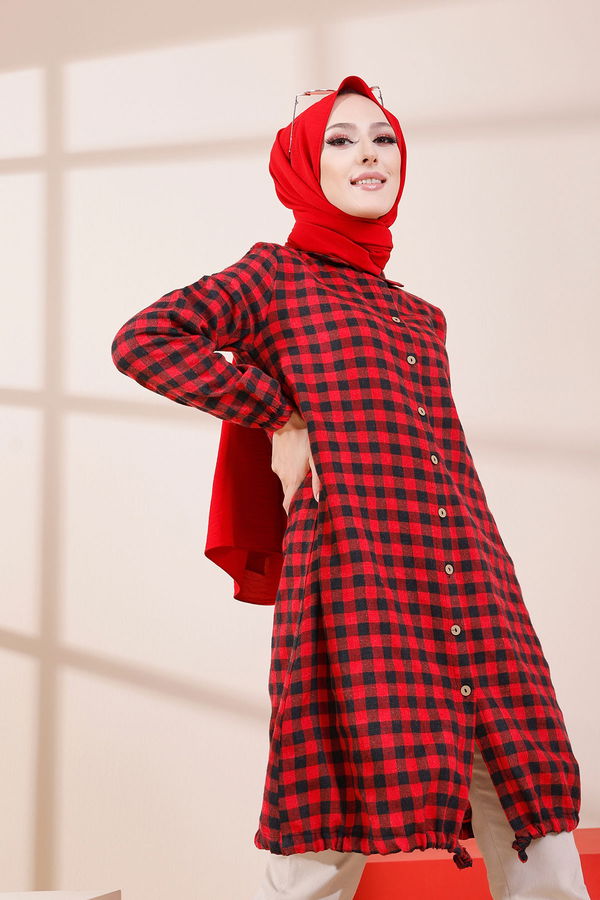 Düz Gömlek Yaka Kadın Siyah TUNIK - 3294