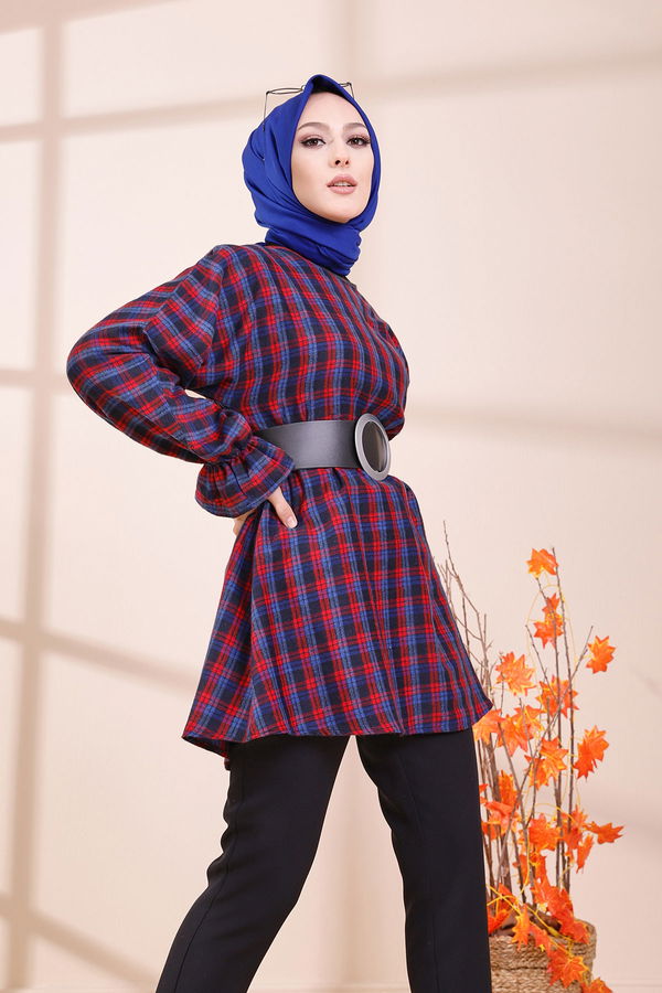 Düz Bisiklet Yaka Kadın Mavi YARASA KOL TUNIK - 3299