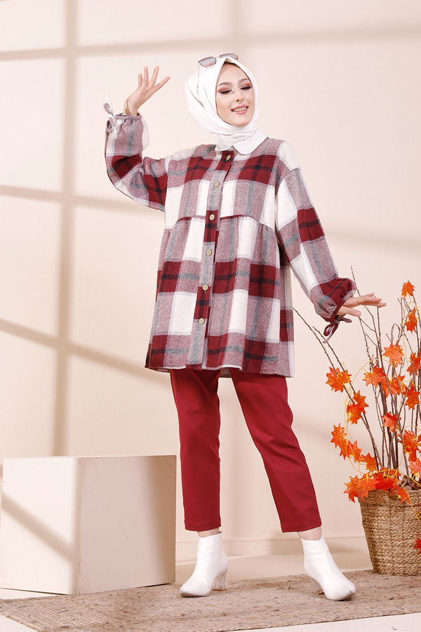 Düz Bisiklet Yaka Kadın Bordo 13375 TUNIK - 13375