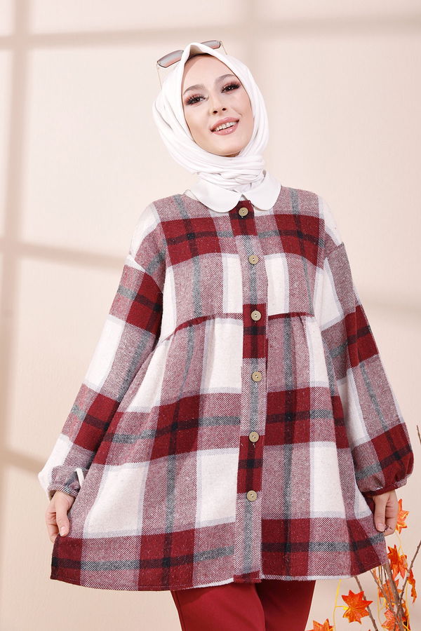 Düz Bisiklet Yaka Kadın Bordo 13375 TUNIK - 13375
