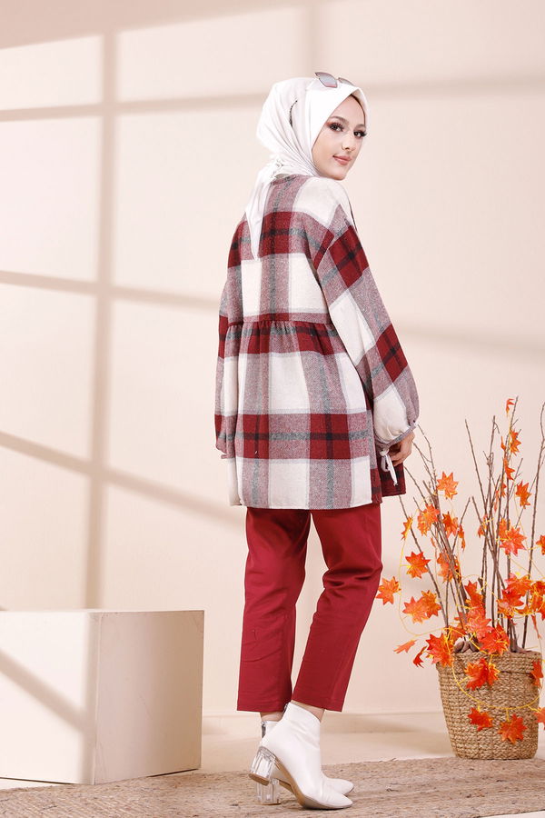 Düz Bisiklet Yaka Kadın Bordo 13375 TUNIK - 13375
