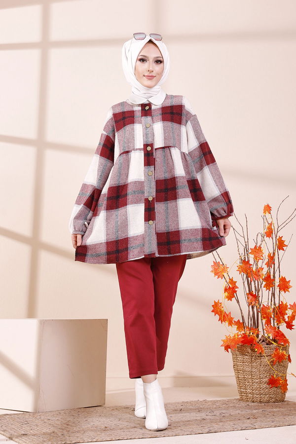 Düz Bisiklet Yaka Kadın Bordo 13375 TUNIK - 13375