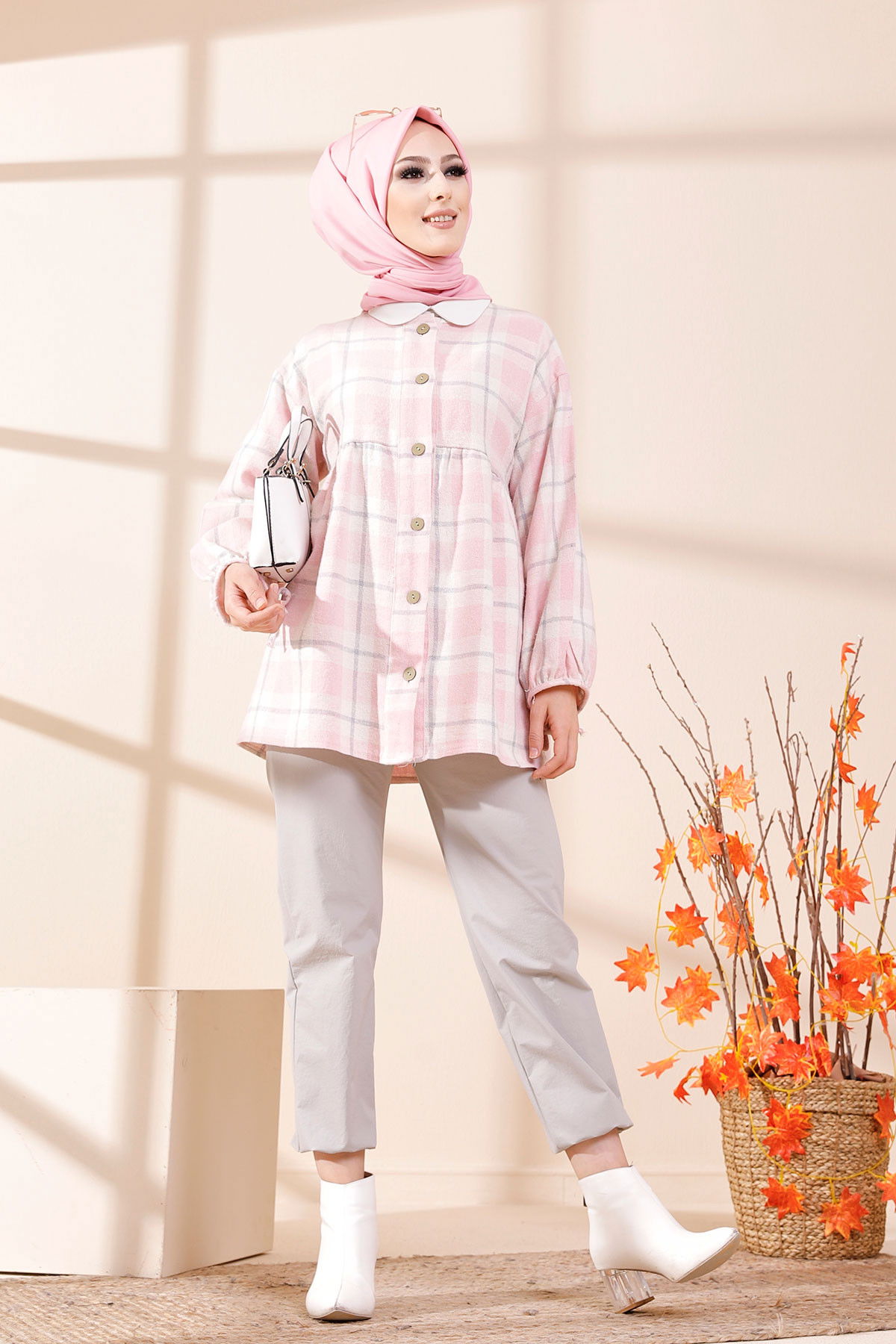 Düz Bisiklet Yaka Kadın Pembe 13375 TUNIK - 13375