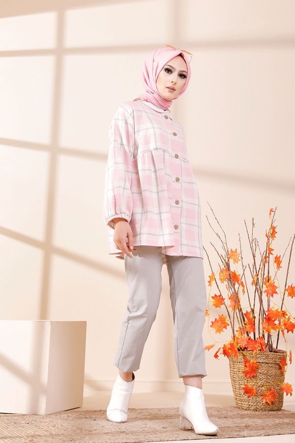 Düz Bisiklet Yaka Kadın Pembe 13375 TUNIK - 13375