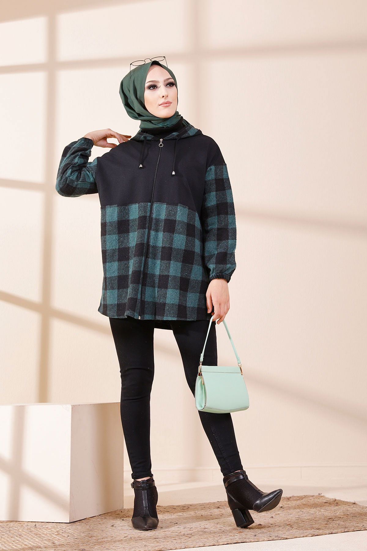 Düz Orta Kadın Yeşil TUNIK - 3415