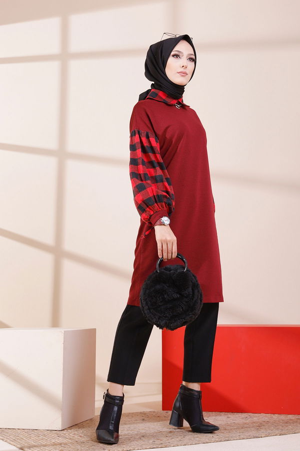 Düz Orta Kadın Bordo TUNIK - 3410