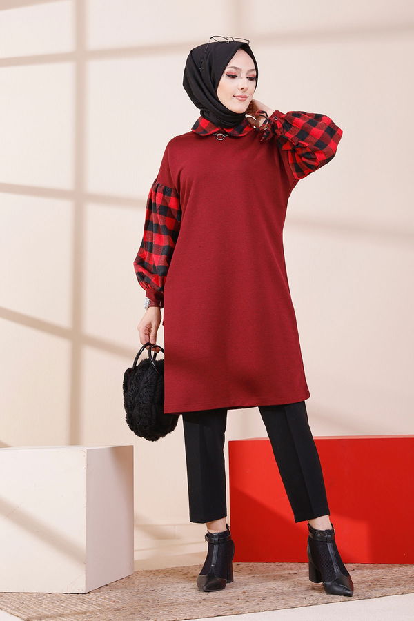 Düz Orta Kadın Bordo TUNIK - 3410