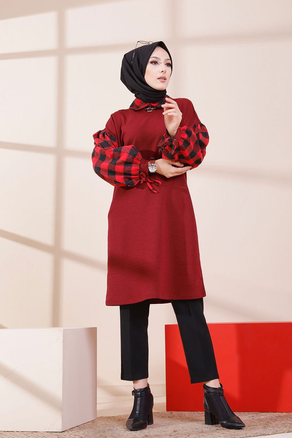 Düz Orta Kadın Bordo TUNIK - 3410