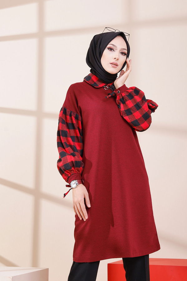 Düz Orta Kadın Bordo TUNIK - 3410