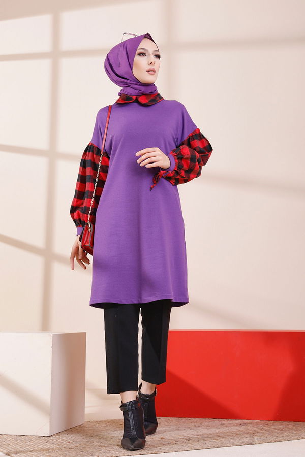 Düz Orta Kadın Mor TUNIK - 3410 MOR