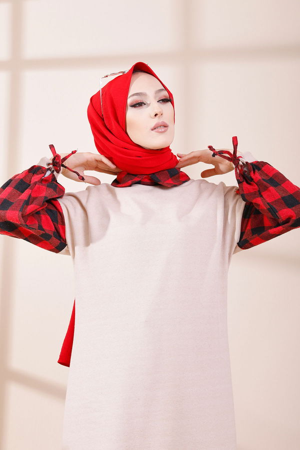 Düz Orta Kadın Bej TUNIK - 3410
