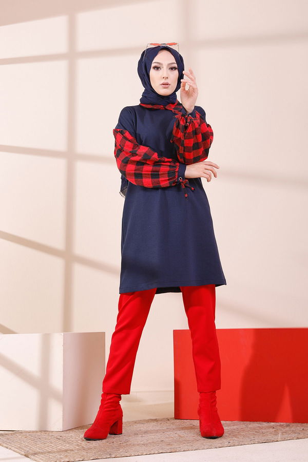 Düz Orta Kadın Lacivert TUNIK - 3410 LACİVERT