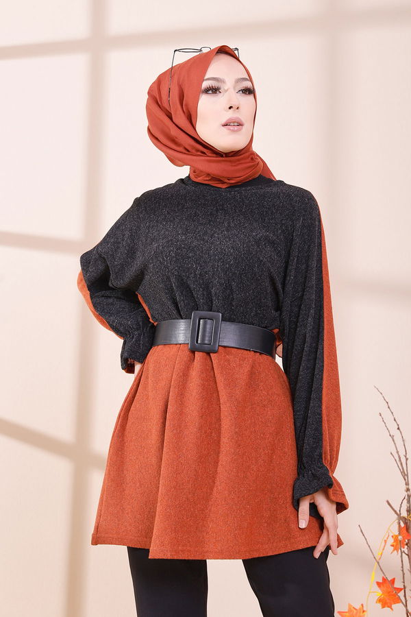 Düz Bisiklet Yaka Kadın Kiremit 5287 TUNIK - 5287