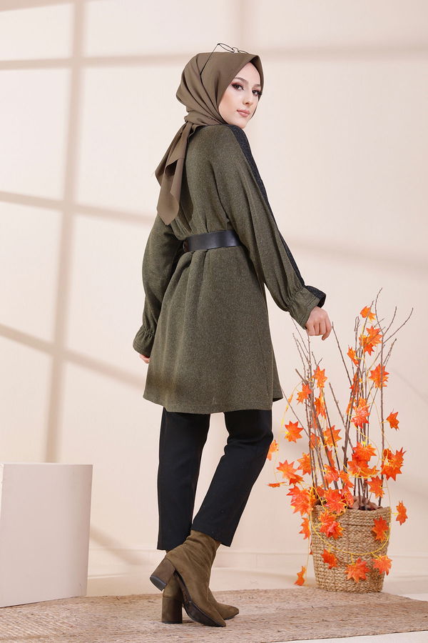 Düz Bisiklet Yaka Kadın Haki 5287 TUNIK - 5287 HAKİ