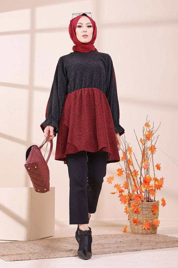 Düz Bisiklet Yaka Kadın Bordo 5287 TUNIK - 5287