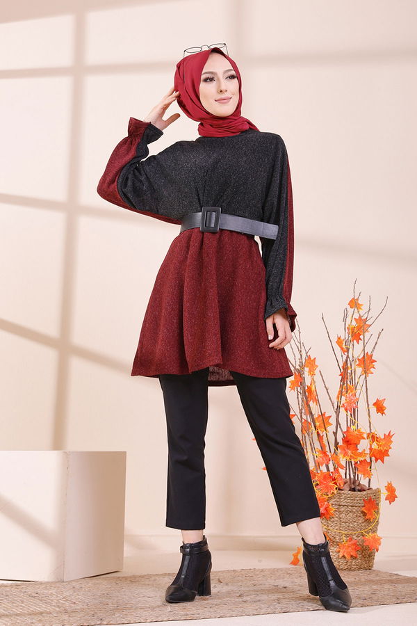 Düz Bisiklet Yaka Kadın Bordo 5287 TUNIK - 5287